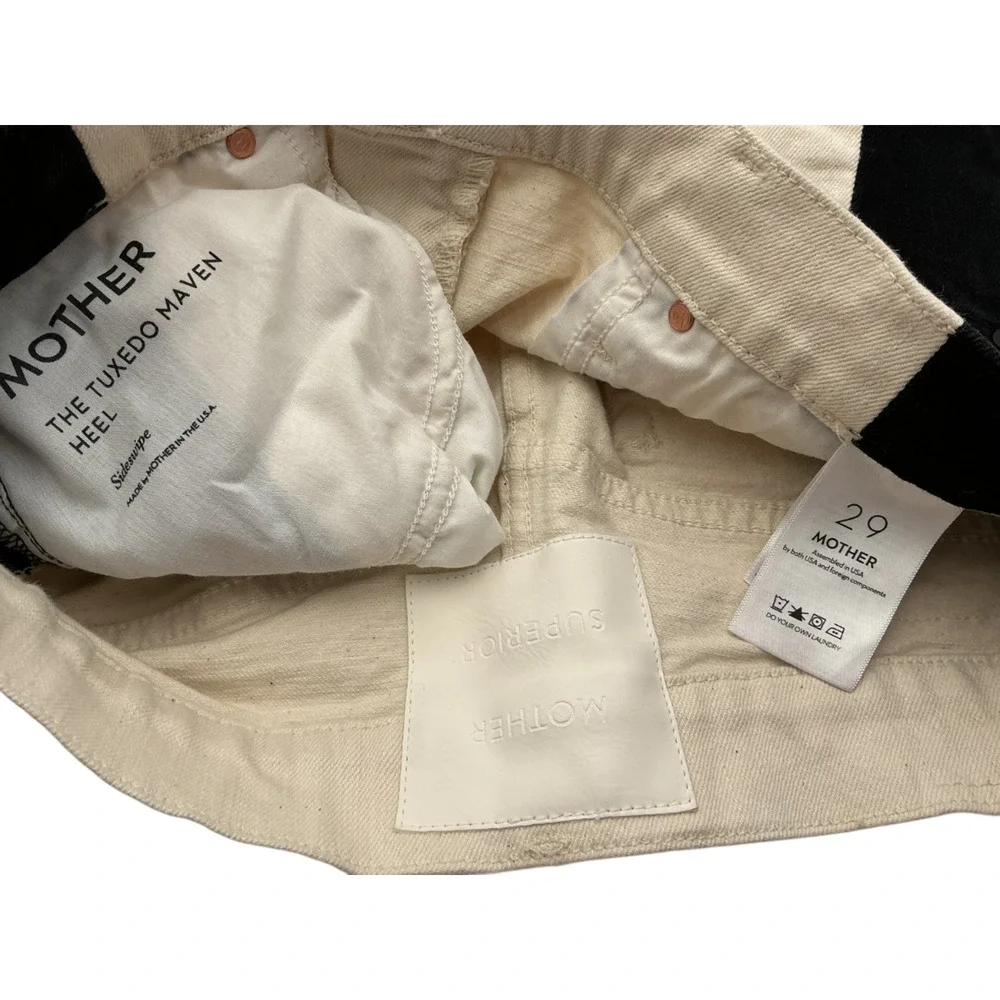 MOTHER Two-Tone Cream and Black Wide-Leg Jeans